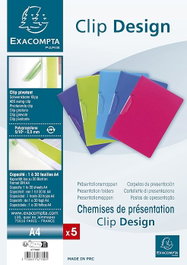 EXACOMPTA Paquete de 5 Carpetas con Clip Giratorio Clip Design A4 Colores Surtidos