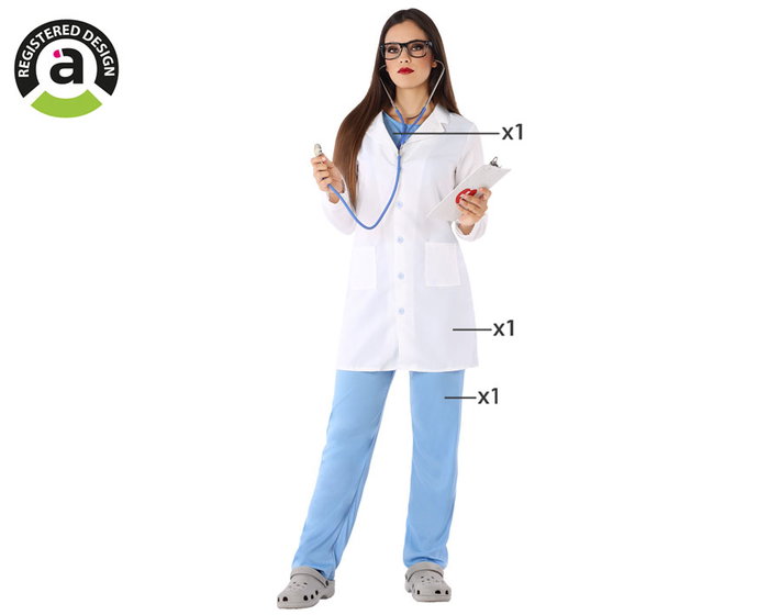 Disfraz de Doctora Mujer Adulto Talla XL - Bata Blanca y Pantalón Celeste Disfraz de Doctora Mujer Adulto Talla XL - Bata Blanca y Pantalón Celeste