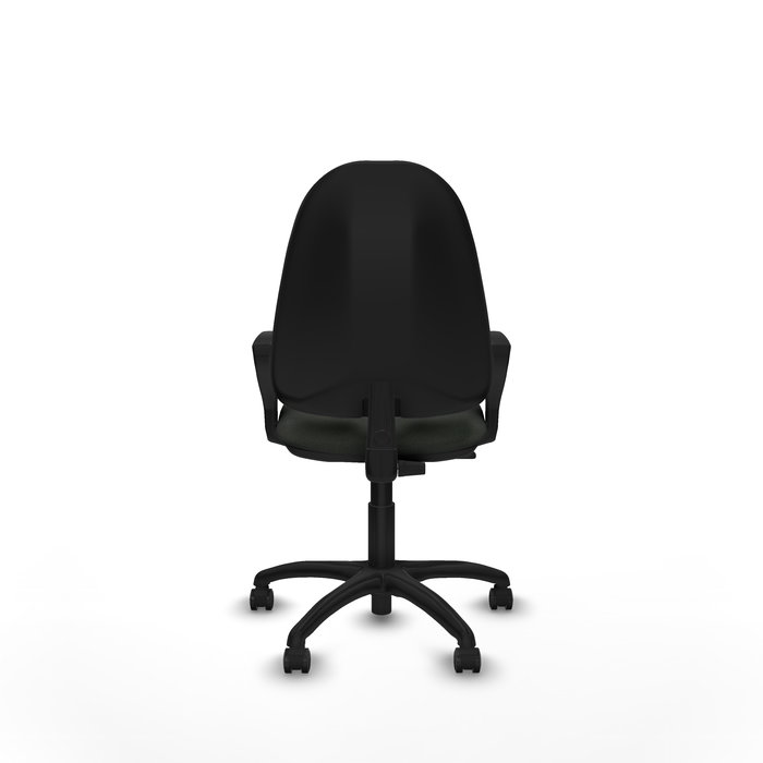 Silla de oficina Algarra con mecanismo Contacto permanente básico tapizada con Tela color Negro. Equipada con Base poliamida negra, Brazos fijos y Ruedas de parqué