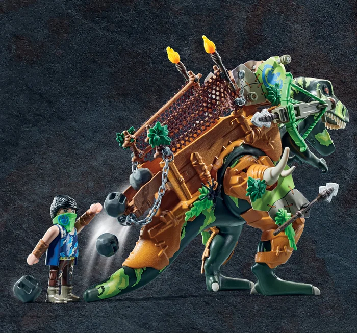 Playmobil dino rise 71261 t-rex con armadura y lanzador de piedras