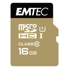 EMTEC Tarjeta MicroSDHC 16GB UHS-I U1 EliteGold Clase 10 con Adaptador SD - Velocidad 85MB/s Lectura, 21MB/s Escritura