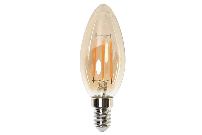 DKD Home Decor Bombilla LED E14 4W Ambar Lagrima 400 Lúmenes 2700K Cristal 4 Unidades