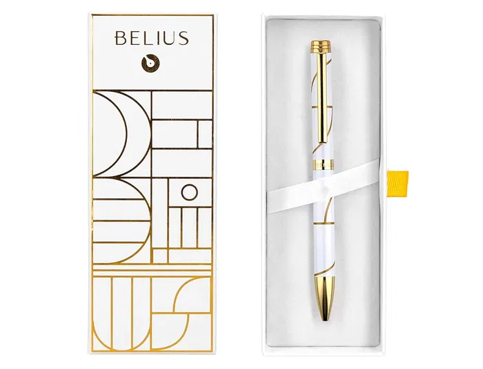 Belius Bolígrafo Carte Blanche Blanco Dorado Tinta Azul Caja de Diseño