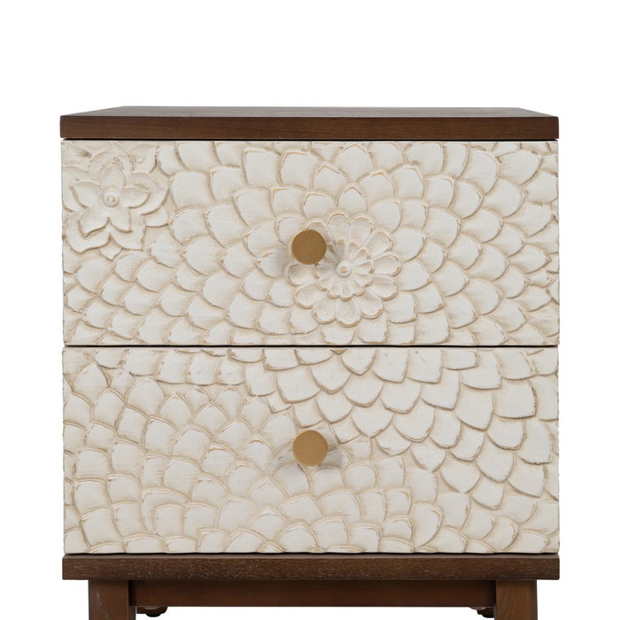 Mesita Tallada Blanco-Marrón Dm-Madera 48 X 36 X 60 cm