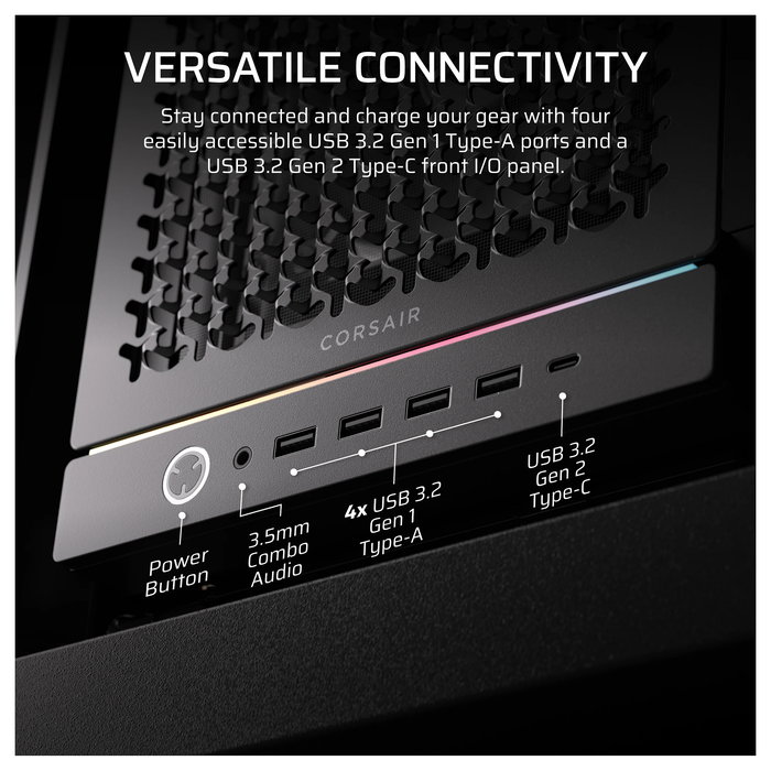 Corsair 5000D Airflow FRAME Torre Media para PC Gaming, Negro, ATX/EATX, Ventana de Cristal Templado, 4 Ventiladores, Gestion de Cables