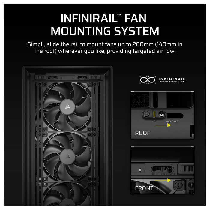 Corsair 5000D Airflow FRAME Torre Media para PC Gaming, Negro, ATX/EATX, Ventana de Cristal Templado, 4 Ventiladores, Gestion de Cables
