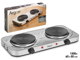 Argon Hornillo Eléctrico Doble Acero Inoxidable 2000W - 48 cm Ancho x 27 cm Largo x 7 cm Alto (Set de 4)