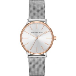 Armani Exchange AX5537 Reloj para Mujer con Caja Rosa y Malla Milanesa