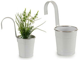IBERGARDEN Maceta para Colgar Blanca Filo Plata Metal Zinc 24x27x13 cm (Set de 24)