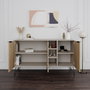 Hanah Home Consola Sandstone, Oak - Tablero Melamina, Patas Metal, Ancho 142cm Alto 83cm Prof 35.6cm - Elegante y Funcional