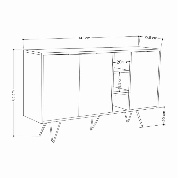 Hanah Home Consola Sandstone, Oak - Tablero Melamina, Patas Metal, Ancho 142cm Alto 83cm Prof 35.6cm - Elegante y Funcional Hanah Home Consola Sandstone, Oak - Tablero Melamina, Patas Metal, Ancho 142cm Alto 83cm Prof 35.6cm - Elegante y Funcional