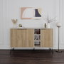 Hanah Home Consola Sandstone, Oak - Tablero Melamina, Patas Metal, Ancho 142cm Alto 83cm Prof 35.6cm - Elegante y Funcional