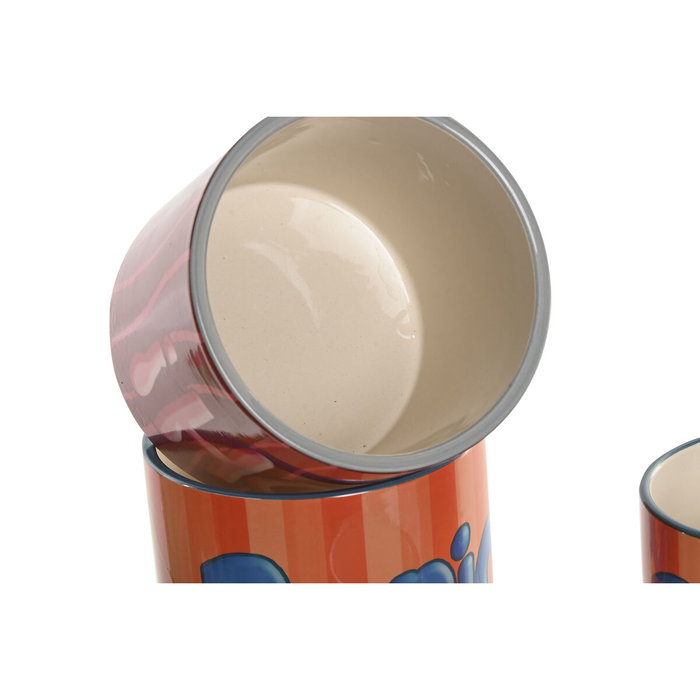 DKD Home Decor Set de 3 Maceteros de Cerámica Multicolor Hola Ciao Bonjour