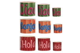 DKD Home Decor Set de 3 Maceteros de Cerámica Multicolor Hola Ciao Bonjour