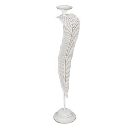 Portavelas Hoja Blanco Metal Decoración 20 X 19 X 92 cm