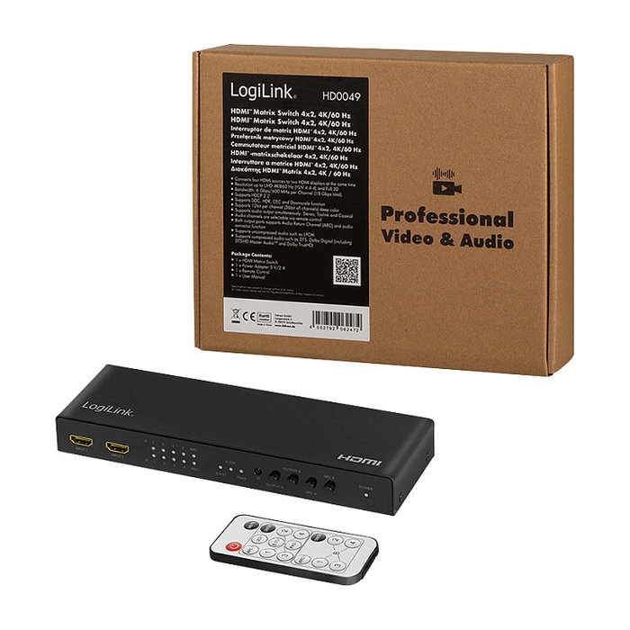 LogiLink HDMI switch 4x2-Port Matrix 4K/60 Hz HDR