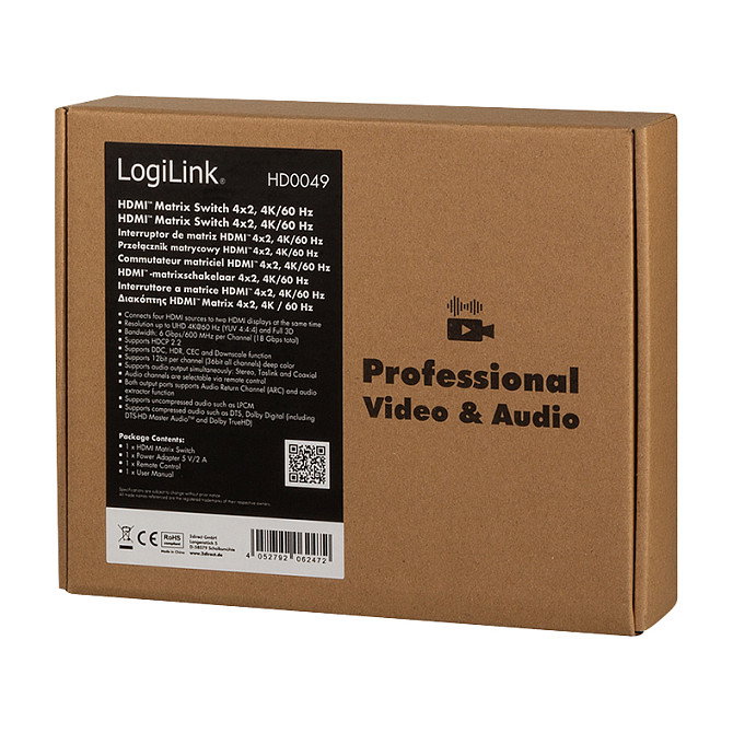 LogiLink HDMI switch 4x2-Port Matrix 4K/60 Hz HDR