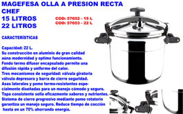 Magefesa Olla a presión Chef recta 15 litros
