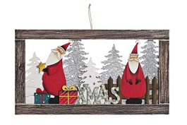 DKD Home Decor Cuadro Papa Noel Navidad Tradicional Madera Cuerda Blanco Rojo 36 x 20 x 1.5 cm (2 Unidades)