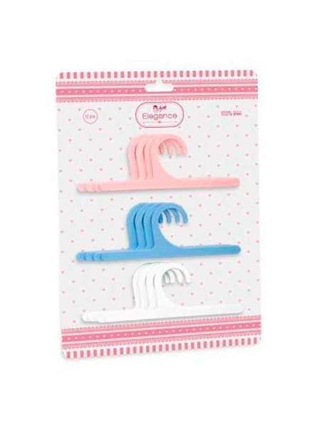 Muñecas Arias Set 12 Perchas Plástico Rosa Azul Blanca