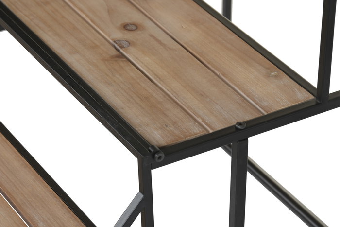DKD Home Decor Expositor Terraza Y Jardín Negro Marron 78 x 140 x 217 cm Metal Madera 3 Estanterías