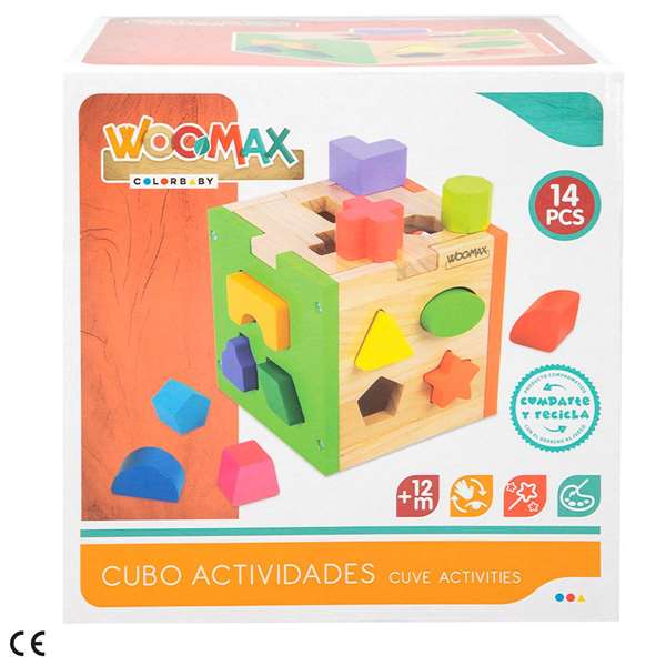 WOOMAX Cubo de actividades de madera con 14 piezas WOOMAX Cubo de actividades de madera con 14 piezas