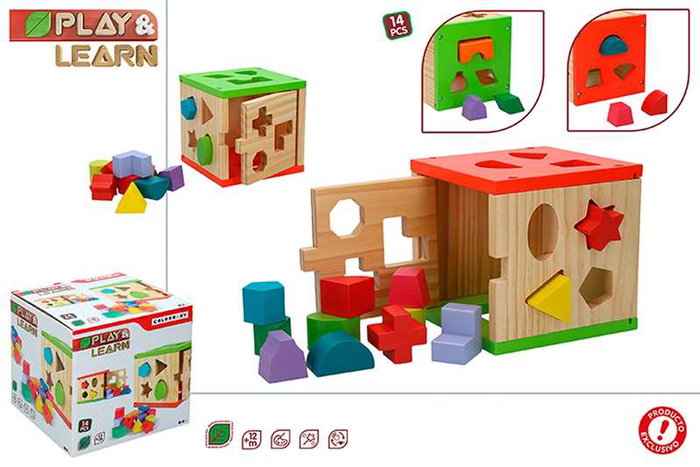 WOOMAX Cubo de actividades de madera con 14 piezas WOOMAX Cubo de actividades de madera con 14 piezas