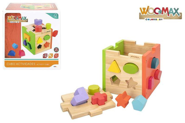 WOOMAX Cubo de actividades de madera con 14 piezas WOOMAX Cubo de actividades de madera con 14 piezas