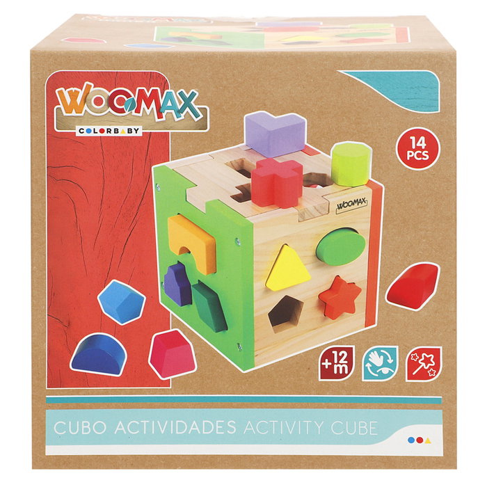 WOOMAX Cubo de actividades de madera con 14 piezas WOOMAX Cubo de actividades de madera con 14 piezas