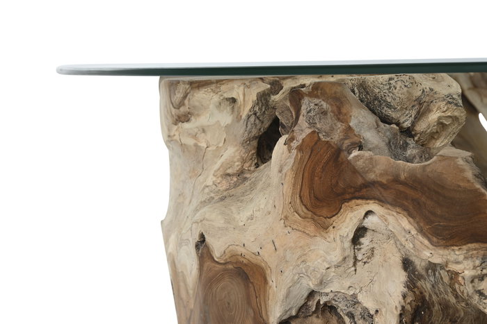 DKD Home Decor Mesa de Centro de Raíz de Teca y Cristal 100x100x45 cm DKD Home Decor Mesa de Centro de Raíz de Teca y Cristal 100x100x45 cm