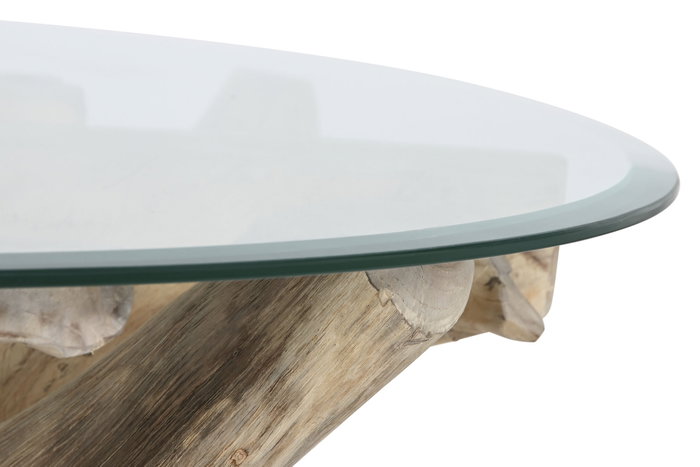 DKD Home Decor Mesa de Centro de Raíz de Teca y Cristal 100x100x45 cm DKD Home Decor Mesa de Centro de Raíz de Teca y Cristal 100x100x45 cm