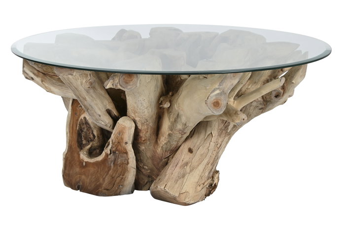 DKD Home Decor Mesa de Centro de Raíz de Teca y Cristal 100x100x45 cm DKD Home Decor Mesa de Centro de Raíz de Teca y Cristal 100x100x45 cm