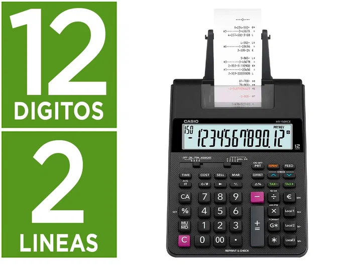 Casio HR-150RCE Calculadora de Oficina con Impresora de 12 Dígitos, Funciones de Margen e Impuestos, Tinta Roja y Negra Casio HR-150RCE Calculadora de Oficina con Impresora de 12 Dígitos, Funciones de Margen e Impuestos, Tinta Roja y Negra