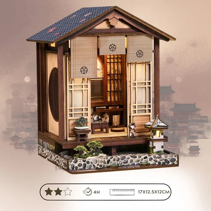 Nookland Book Nook - Kit de bricolaje DIY para construir un sujetalibros escena 3D, Zen House, modelo de madera, 12.5 x 12 x 17 cm