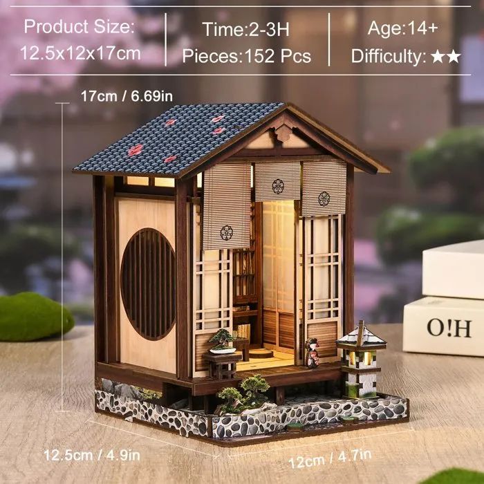 Nookland Book Nook - Kit de bricolaje DIY para construir un sujetalibros escena 3D, Zen House, modelo de madera, 12.5 x 12 x 17 cm