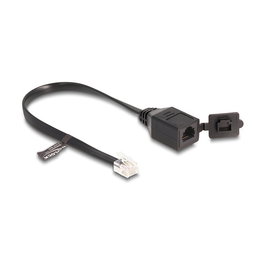 DeLOCK Cable Adaptador RJ12 Macho a Hembra con Tapa Protectora - 20 cm (0.2 m) Negro, Cable Plano 26 AWG PVC