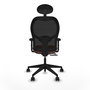 Silla de oficina Alocén con mecanismo Sincro/Traslack tapizada con Tela color Marrón y malla color Negro. Equipada con lumbar 1D, Brazos 2D, Cabecero Fijo y Ruedas 65mm nailon
