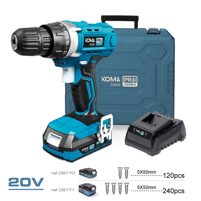 Koma Tools Kit Taladro Atornillador 20V con 70 Accesorios