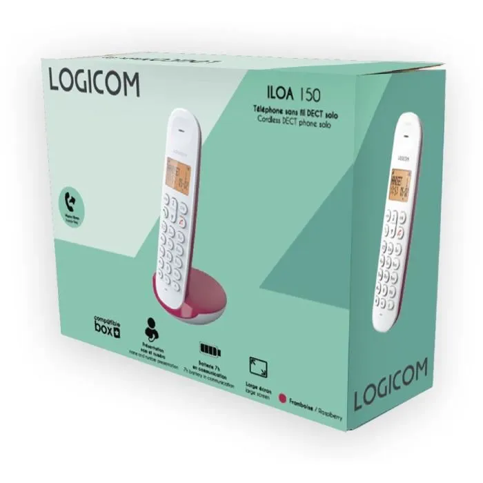 Logicom LOG3483071500155 Teléfono Inalámbrico Fijo DECT ILOA 150 Solo Frambuesa Sin Contestador Automático