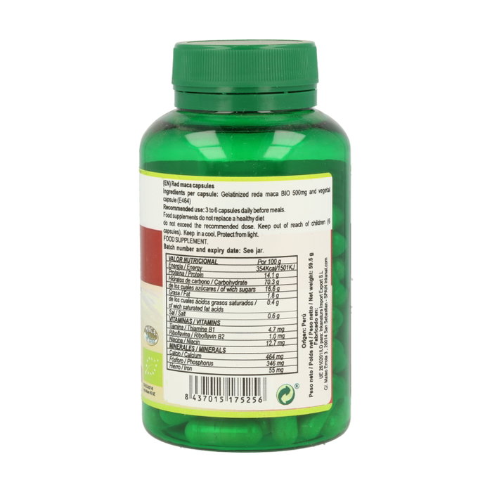 Inkanat Maca Roja Bio 100 cápsulas de 500mg Inkanat Maca Roja Bio 100 cápsulas de 500mg