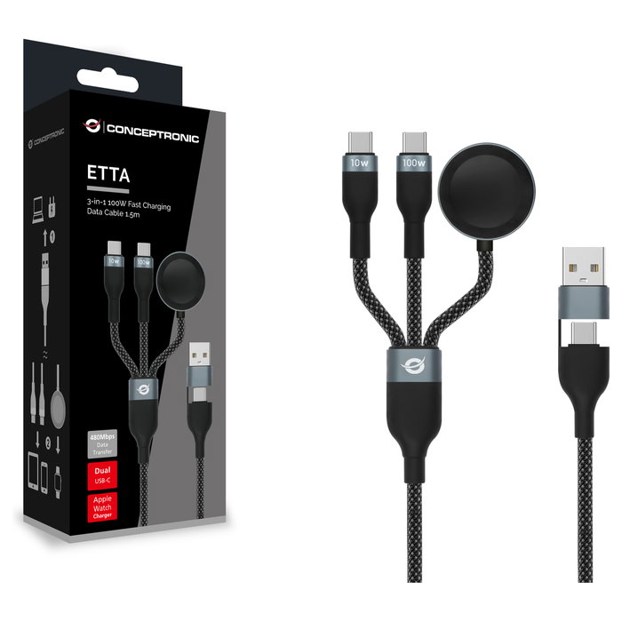 Conceptronic Cable USB A a 2 x USB C ETTA08B15 de 1,5 m Negro Conceptronic Cable USB A a 2 x USB C ETTA08B15 de 1,5 m Negro