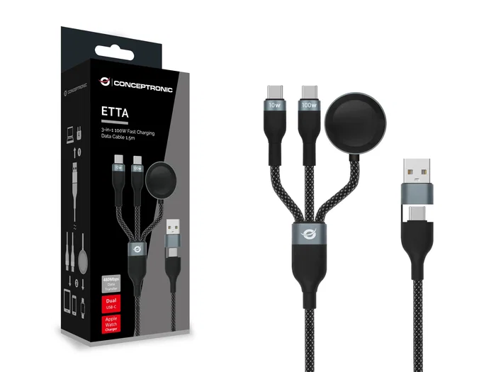 Conceptronic Cable USB-A a 2 x USB-C, Carga Rápida 100W, 1,5 m, Negro Conceptronic Cable USB-A a 2 x USB-C, Carga Rápida 100W, 1,5 m, Negro
