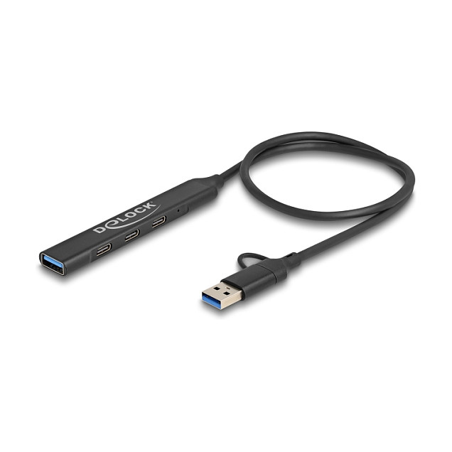 DeLOCK 64272 Hub USB 4 Puertos (3x USB-C + 1x USB-A) Negro