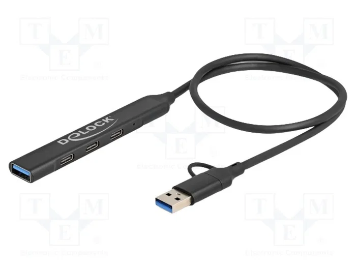 DeLOCK 64272 Hub USB 4 Puertos (3x USB-C + 1x USB-A) Negro