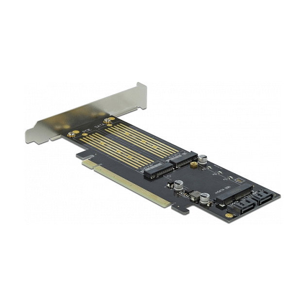 DeLOCK Tarjeta PCIe x16 a M.2 Key B + M.2 NVMe Key M + mSATA, Factor de Forma Low Profile, PCIe 4.0, Compatible con Windows 10/8.1 DeLOCK Tarjeta PCIe x16 a M.2 Key B + M.2 NVMe Key M + mSATA, Factor de Forma Low Profile, PCIe 4.0, Compatible con Windows 10/8.1