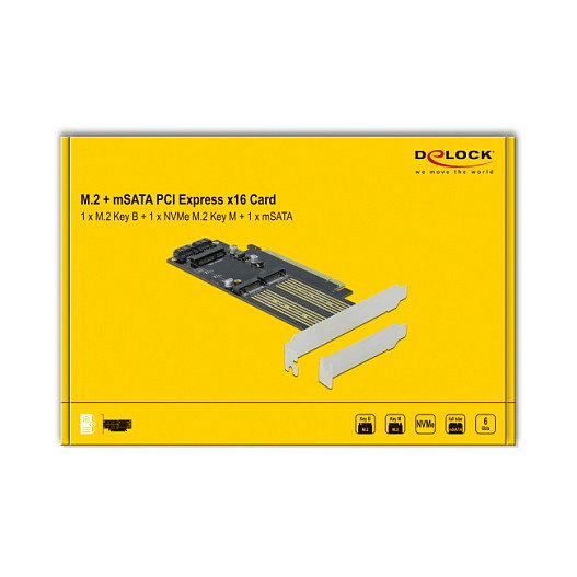 DeLOCK Tarjeta PCIe x16 a M.2 Key B + M.2 NVMe Key M + mSATA, Factor de Forma Low Profile, PCIe 4.0, Compatible con Windows 10/8.1 DeLOCK Tarjeta PCIe x16 a M.2 Key B + M.2 NVMe Key M + mSATA, Factor de Forma Low Profile, PCIe 4.0, Compatible con Windows 10/8.1