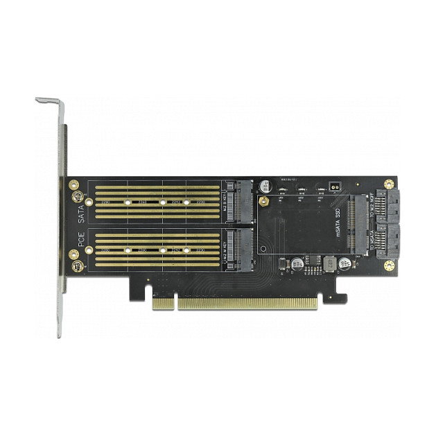 DeLOCK Tarjeta PCIe x16 a M.2 Key B + M.2 NVMe Key M + mSATA, Factor de Forma Low Profile, PCIe 4.0, Compatible con Windows 10/8.1 DeLOCK Tarjeta PCIe x16 a M.2 Key B + M.2 NVMe Key M + mSATA, Factor de Forma Low Profile, PCIe 4.0, Compatible con Windows 10/8.1