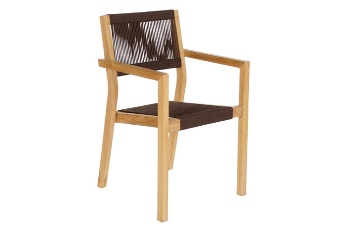 DKD Home Decor Set de 5 Mesas Terraza y Jardín Marrón Teca y Cuerda 90 x 75 x 90 cm