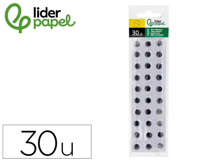Liderpapel Ojo adhesivo 12 mm blanco con pupila negra pack de 30 unidades Liderpapel Ojo adhesivo 12 mm blanco con pupila negra pack de 30 unidades