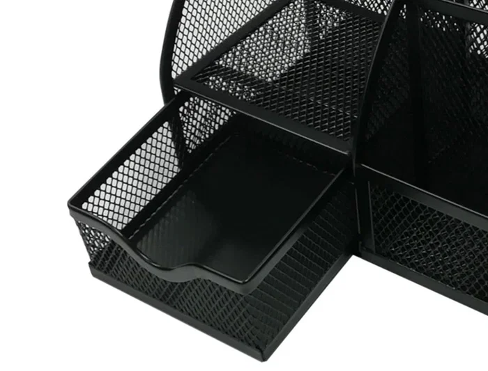 Q-connect kf17295 Organizador de Sobremesa Metálico Curvo Rejilla Negra con 5 Departamentos 220x140x130 mm